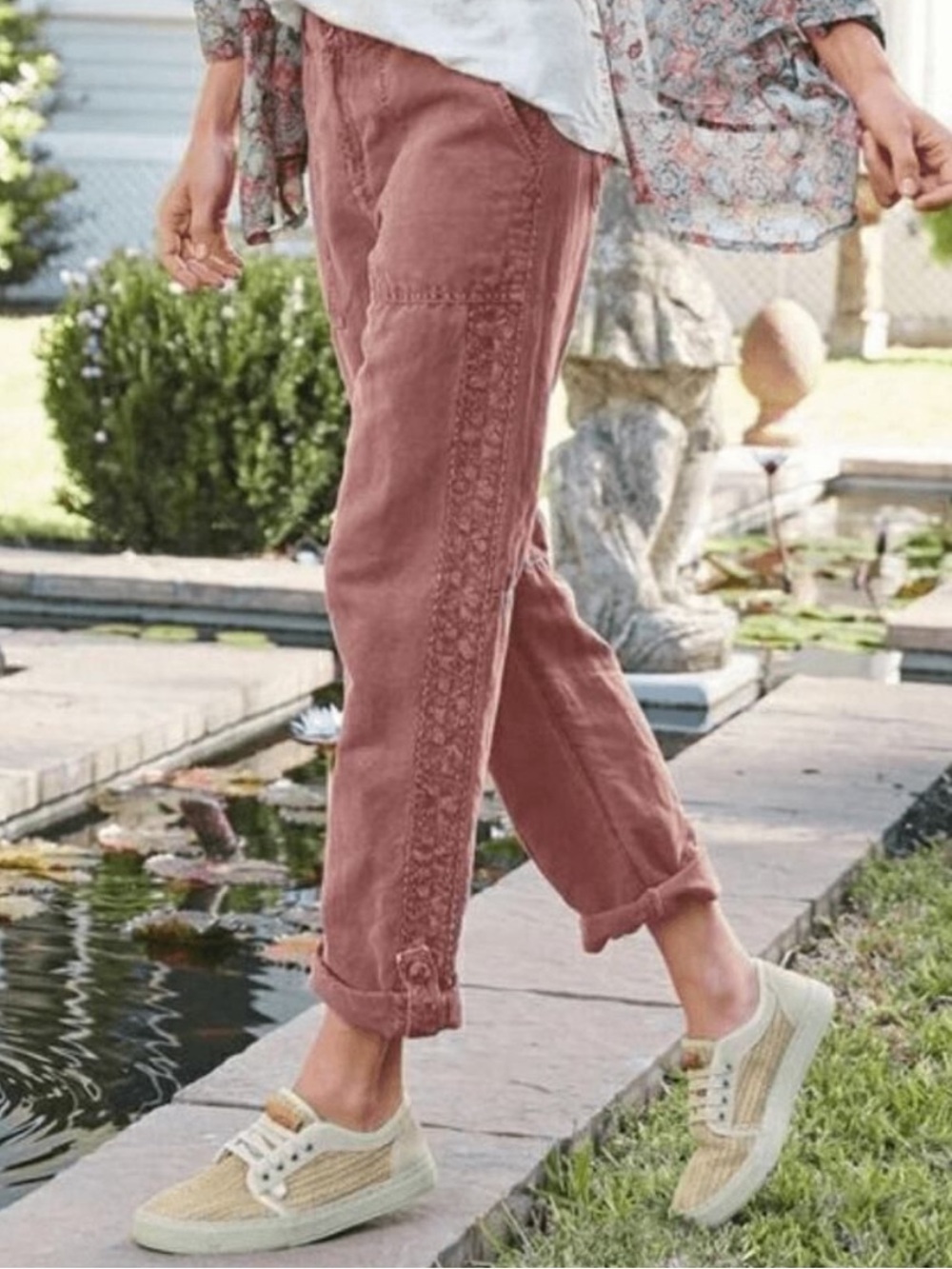Sundance organic lace linen cotton pant washed pink 4P